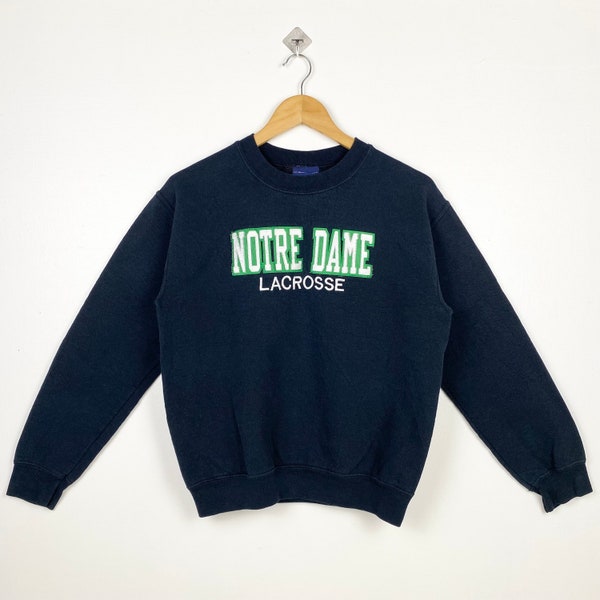 vintage NCAA University of Notre Dame Fighting Irish Lacrosse Sweat-shirt ras du cou avec logo brodé, couleur noire pour homme S