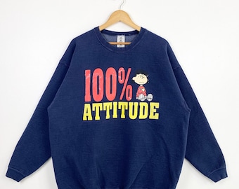 Sudadera de cuello redondo con estampado de Lucy de Peanuts de los 90, color azul, talla XXL para hombre.