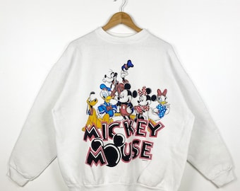 90s Disney ‘Mickey Mouse’ Crewneck Sweatshirt Print Logo White Color Men’s XL