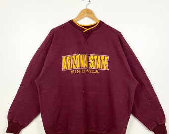 Distressed NCAA Arizona State University ‘Sun Devils’ Sweatshirt Embroidery Logo Red Color Men’s XL