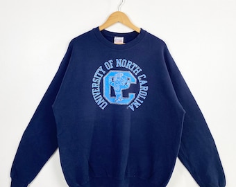 Sudadera vintage de los 90 de los North Carolina Tar Heels con cuello redondo - NCAA - Logotipo estampado - Color azul - Talla XL para hombre