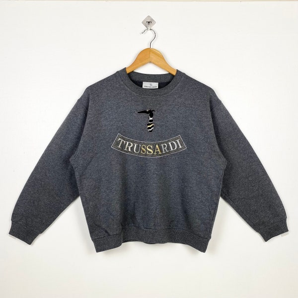 90s Trussardi Crewneck Sweatshirt Embroidery Logo Grey Color Men’s XS