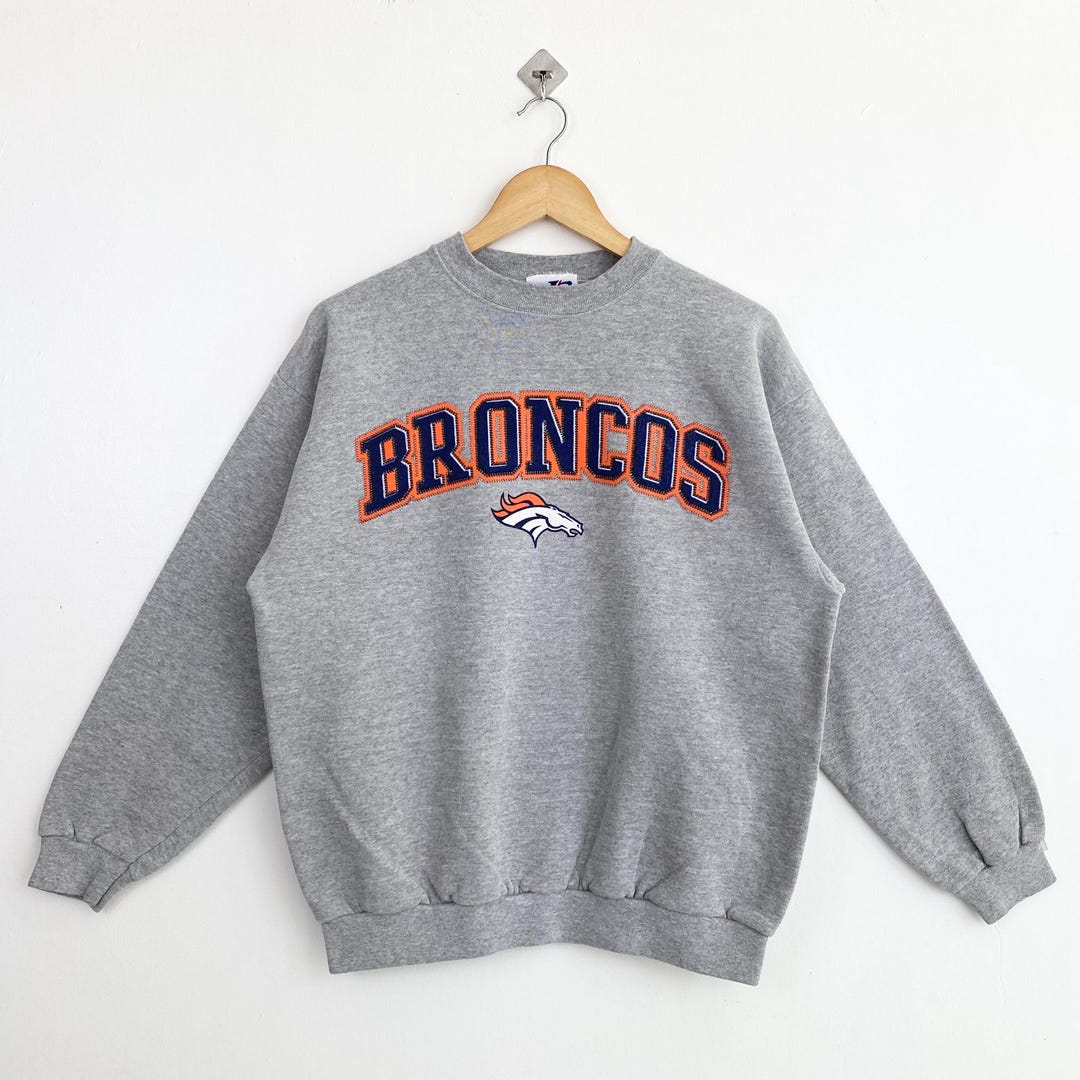 90s NFL Denver 'broncos' Crewneck Sweatshirt Print Logo Grey Color
