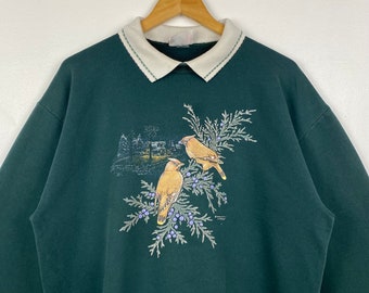 Vintage 90s 2 Birds Sweatshirt Jumper Crewneck Jerzees