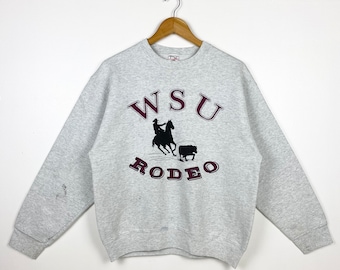 90s Washington State University Rodeo Crewneck Sweatshirt Print Logo Grey Color Men’s M