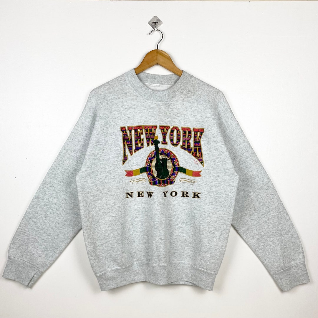 90s New York City Crewneck Sweatshirt Print Logo Grey Color - Etsy