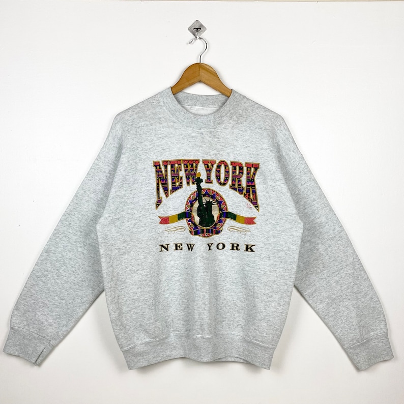 90s-new-york-crewneck-sweatshirt-print-logo-grey-color-men-s-l-etsy