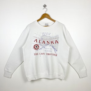 90s Alaska Crewneck Sweatshirt Print Logo White Color Men’s L