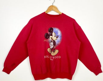 90s Disney Mickey Mouse Crewneck Sweatshirt Print Logo Red Color Men’s M