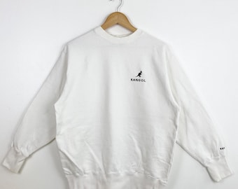 Vintage Kangol-sweater met ronde hals geborduurd logo witte kleur heren M