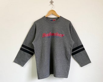 90s Budweiser Crewneck Sweatshirt Print Logo Grey Color Women’s L