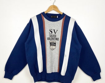 90s Silvio Valentino Crewneck Sweatshirt Embroidery Logo Blue Grey Color Men’s L
