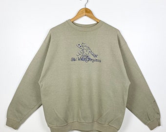 90er Jahre Ski West Virginia Crewneck Sweatshirt Stickerei Logo Braun Farbe Herren XL