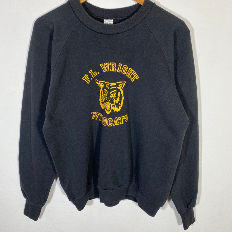Wright Wildcats Sweatshirt Wildcats Crewneck Wildcats Pullover Wildcats Sweater Printed Logo Black Colour Women\u2019s XL Vintage 90s F.L