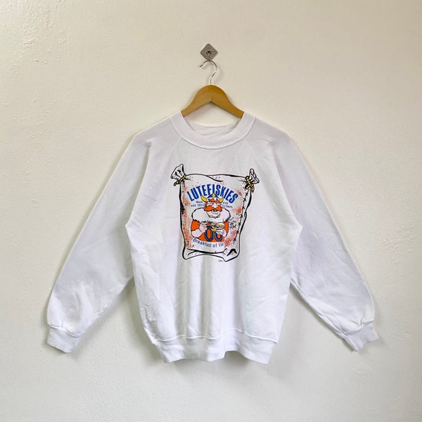 90s Lutefiskies Crewneck Sweatshirt Print Logo White Color Men’s L