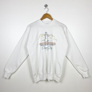 90s Ocean City Maryland Crewneck Sweatshirt Print Logo White Color Men’s L