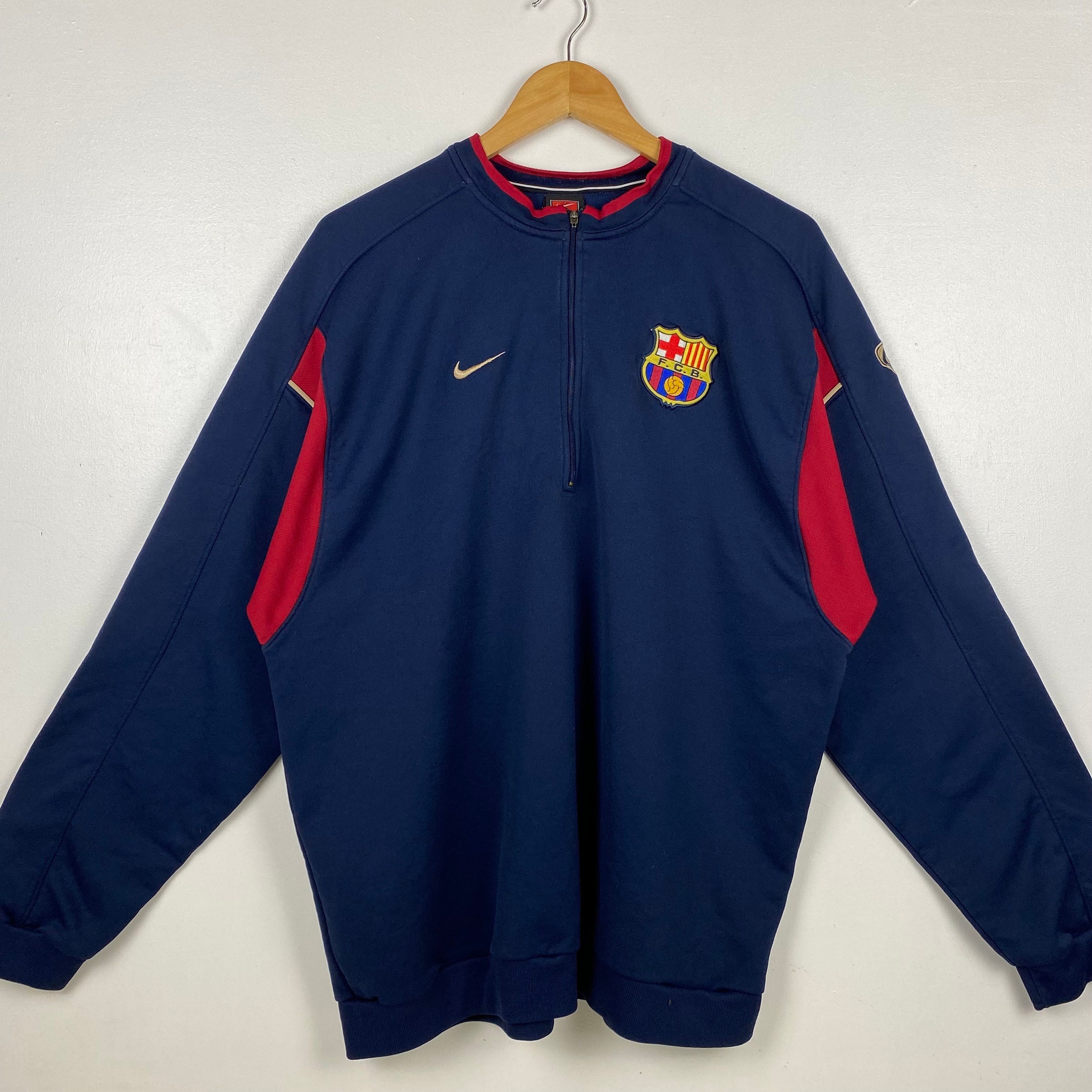 Vintage FC Barcelona Sweatshirt Embroidery Logo Blue Color Vintage FC Barcelona Sweatshirt Embroidery Logo Blue Color