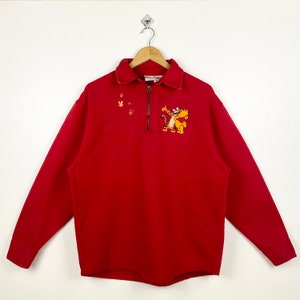 90s Winnie The Pooh Sweater Embroidery Logo Red Color Women’s L