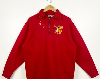 90s Winnie The Pooh Sweater Embroidery Logo Red Color Women’s L