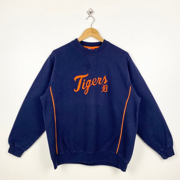 Vintage MLB Detroit ‘Tigers’ Crewneck Sweatshirt Embroidery Logo Blue Color Men’s L