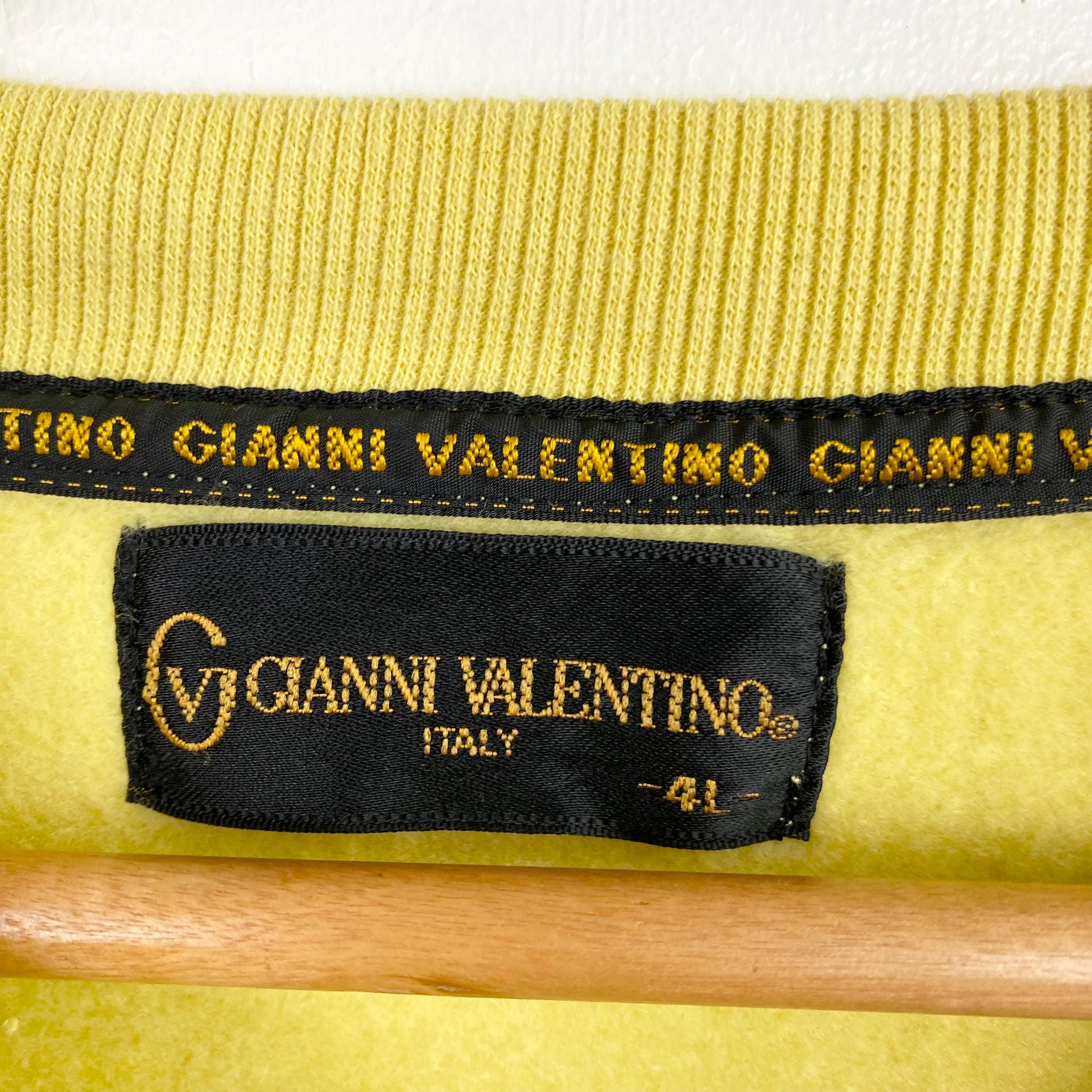 90s Gianni Valentino Crewneck Sweatshirt Embroidery Logo Yellow 