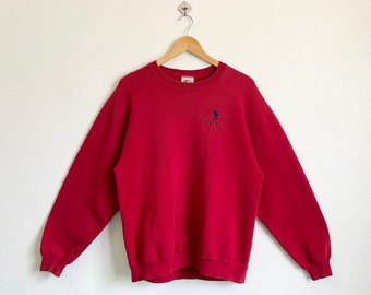 90s Disney Mickey Mouse Crewneck Sweatshirt Embroidery Logo Red Color Men’s M