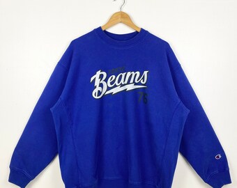 vintage Champion X Beams - Sweat-shirt ras du cou avec logo imprimé, couleur bleue, femme XL