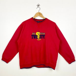 Jaren 90 Looney Tunes 'Tweety'-sweatshirt geborduurd logo rode kleur dames M