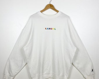 Vintage Kangol-sweater met ronde hals geborduurd logo witte kleur heren XXL
