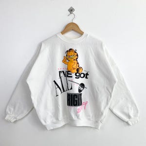 90s Garfield Crewneck Sweatshirt Print Logo White Color Men’s M