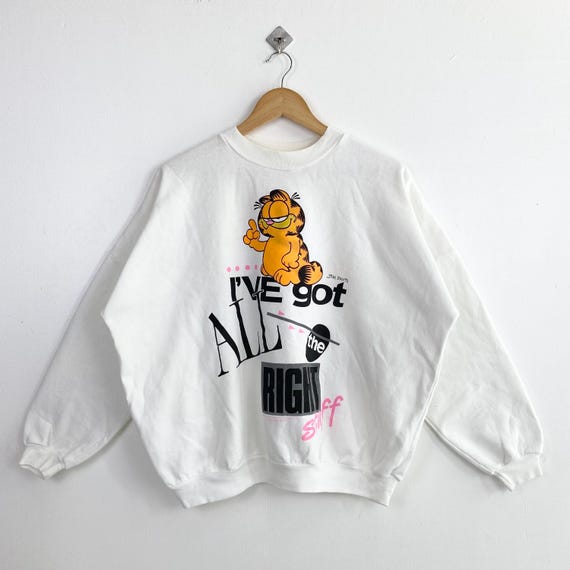 90s Garfield Crewneck Sweatshirt Print Logo White Color Men