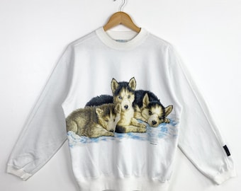 90s Robert J. May Dog Art Design Crewneck Sweatshirt Print Logo 
