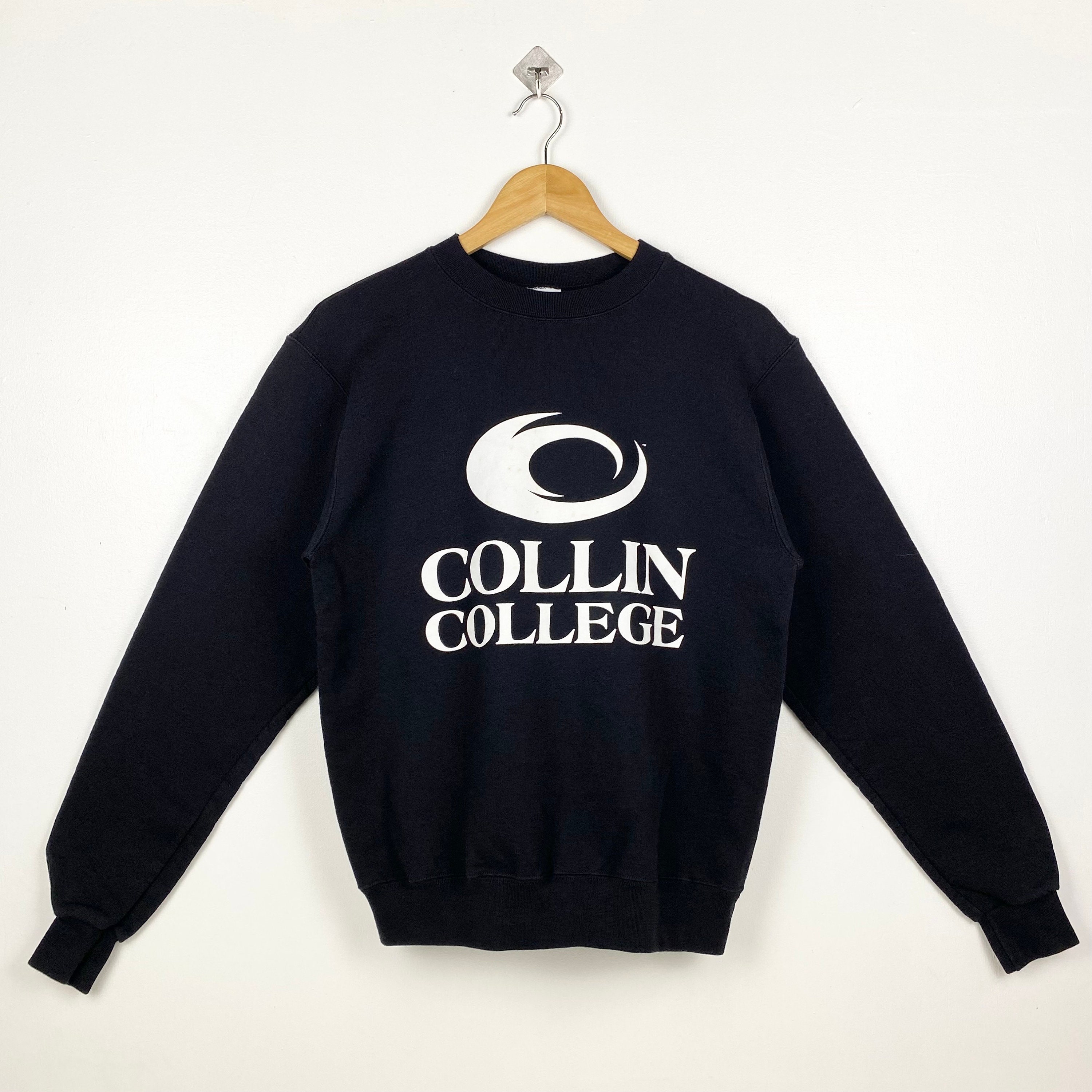 Vintage Collin College Crewneck Sweatshirt Print Logo Black Color