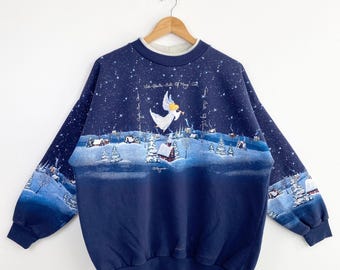 90s Artisans ‘Angel’ Crewneck Sweatshirt Full Print Blue Color Women’s L