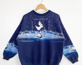 90s Artisans ‘Angel’ Crewneck Sweatshirt Full Print Blue Color Women’s L