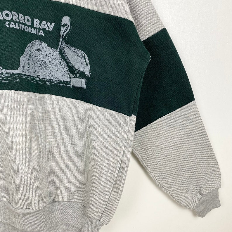 90s Morro Bay California Sweatshirt Print Logo Grey, Green Color Mens M image 5