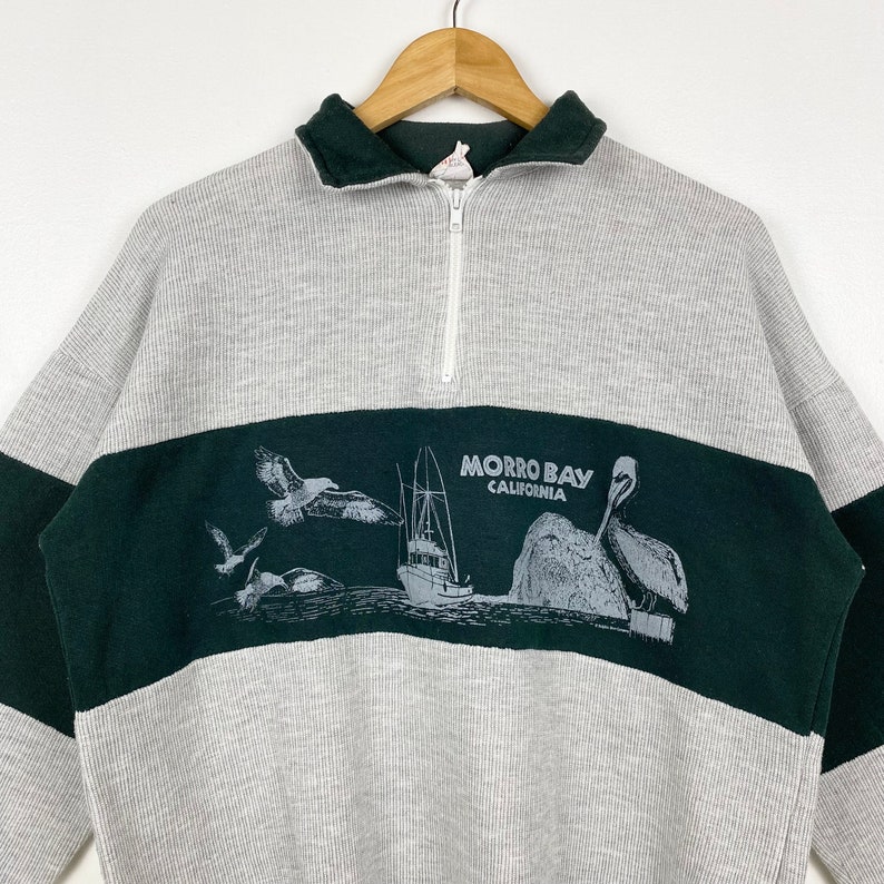 90s Morro Bay California Sweatshirt Print Logo Grey, Green Color Mens M image 3