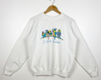 80s ‘I Love Birdies’ Golf Crewneck Sweatshirt Print Logo White Color Men’s M