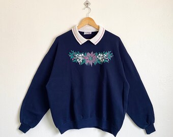 90s Morning Sun Flower Sweatshirt Print Logo Blue Color Women’s XL