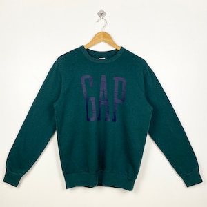 Sudadera vintage Gap con cuello redondo y logotipo estampado en color verde para hombre talla S