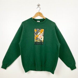 90s Disney Winnie The Pooh ‘Tigger’ Crewneck Sweatshirt Print Logo Green Color Men’s L