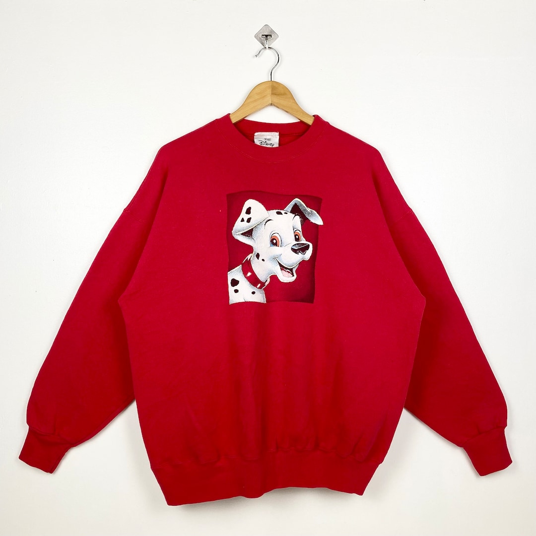90s Disney 101 Dalmatians Crewneck Sweatshirt Print Logo Red Color