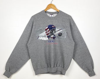Vintage Hockey Crewneck Sweatshirt Print Logo Grey Color Men’s L