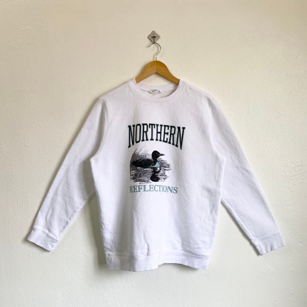 Vintage Northern Reflections Ducks Crewneck Sweatshirt Print Logo White Color Men’s L