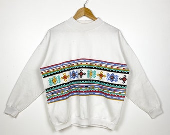 90s Art Crewneck Sweatshirt Print Design White Color Men’s M