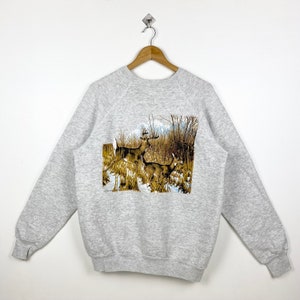 90s Wildlife White-Tailed Deer Crewneck Sweatshirt Print Logo Grey Color Men’s XXL