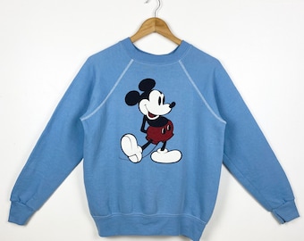 80s Disney ‘Mickey Mouse’ Crewneck Sweatshirt Print Logo Blue Color Men’s S