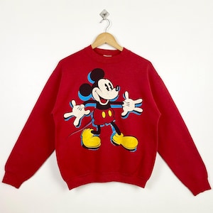 Disney 'Mickey Mouse' sweatshirt uit de jaren 90 met ronde hals en logo print rood herenkleding
