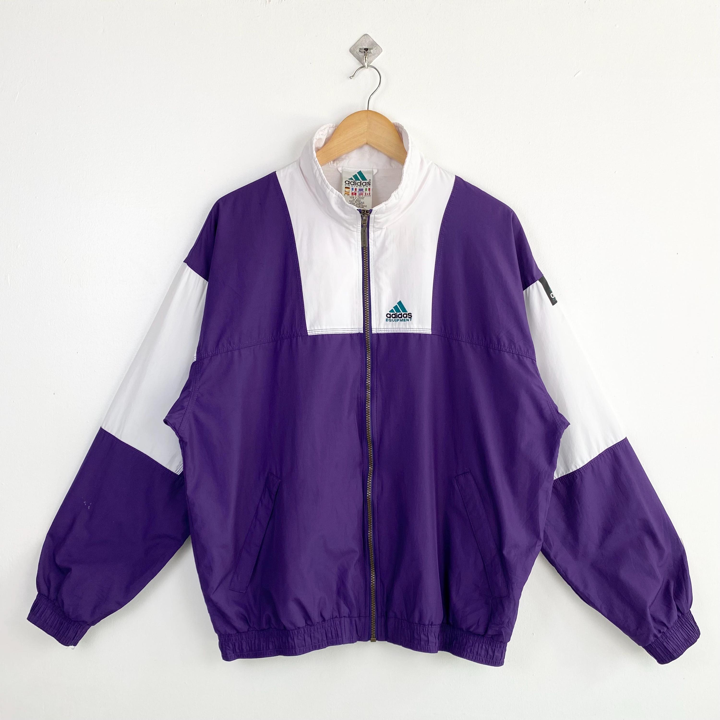 90s Adidas Equipment Windbreaker Embroidery Logo White, Purple
