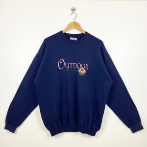 90s Distressed Outdoor Gear White-tailed Deer Crewneck Sweatshirt Embroidery Logo Blue Color Men’s XL